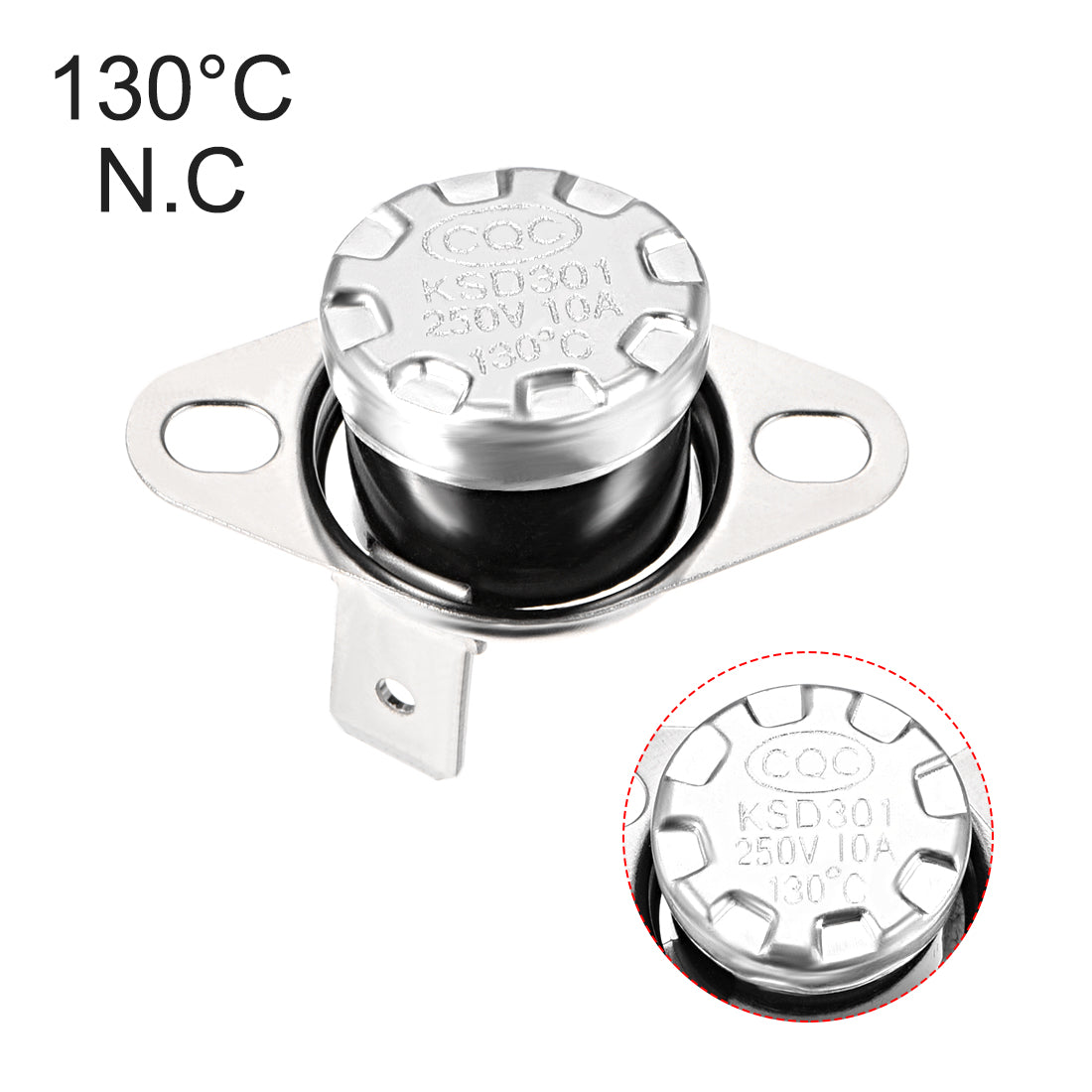 uxcell Uxcell Temperature Control Switch , Thermostat , KSD301 130°C , 10A , Normally Closed N.C Right Angle 2pcs,Bakelite Material