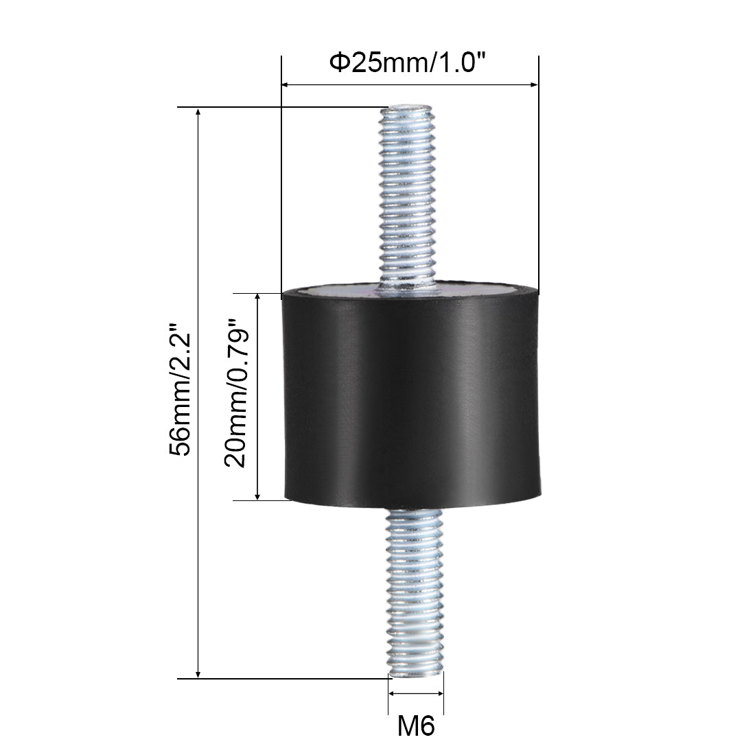 uxcell Uxcell 25 x 20mm Rubber Mounts,Vibration Isolators,with M6 x 18mm Studs,3pcs