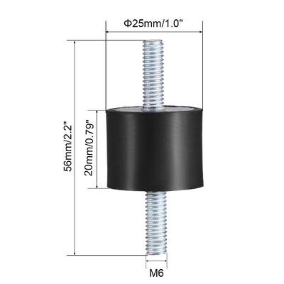 Harfington Uxcell 25 x 20mm Rubber Mounts,Vibration Isolators,with M6 x 18mm Studs,3pcs