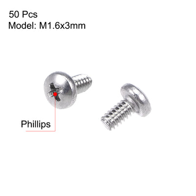 Harfington Uxcell Machine Screws Pan Phillips Cross Head Screw 304 Stainless Steel Fasteners Bolts 50pcs