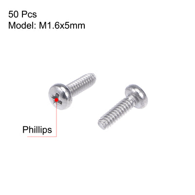 Harfington Uxcell Machine Screws Pan Phillips Cross Head Screw 304 Stainless Steel Fasteners Bolts 50pcs