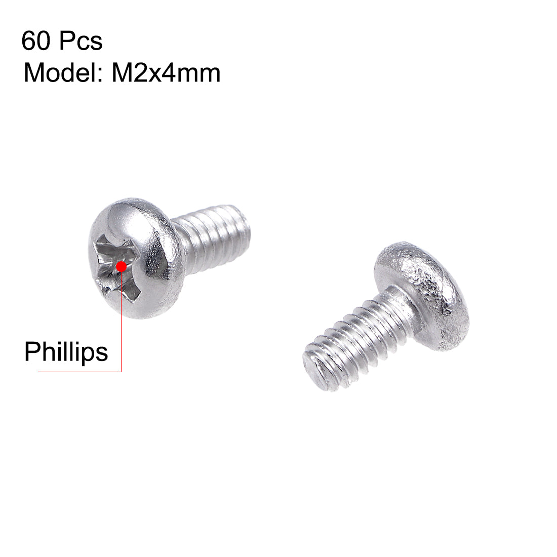 uxcell Uxcell Machine Screws Pan Phillips Cross Head Screw Stainless Steel Fasteners Bolts, 60Pcs