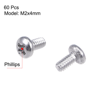 Harfington Uxcell Machine Screws Pan Phillips Cross Head Screw Stainless Steel Fasteners Bolts, 60Pcs