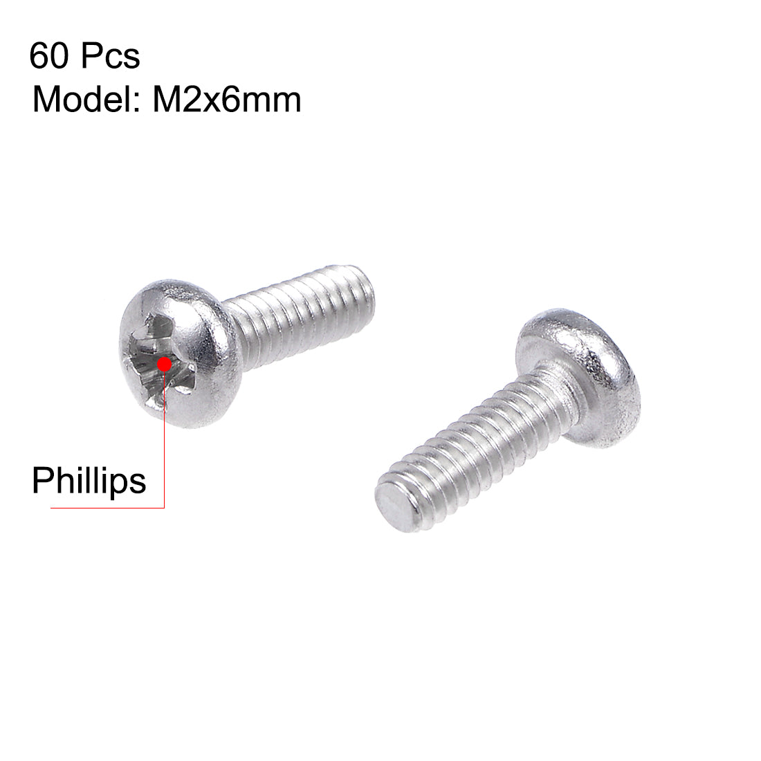 uxcell Uxcell Machine Screws Pan Phillips Cross Head Screw Stainless Steel Fasteners Bolts, 60Pcs