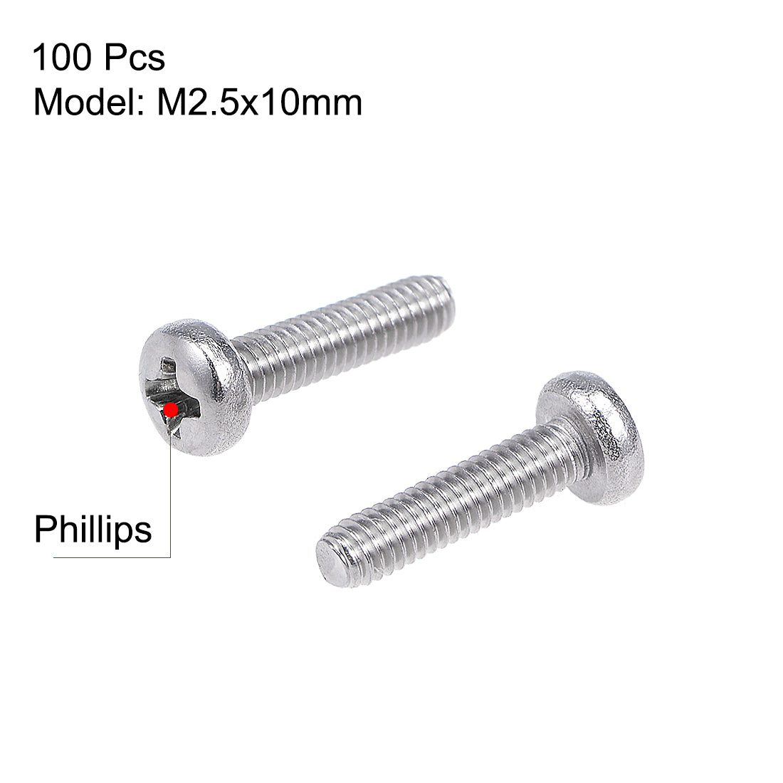 uxcell Uxcell Machine Screws Pan Phillips Head Screw Stainless Steel Fasteners Bolts, 100Pcs