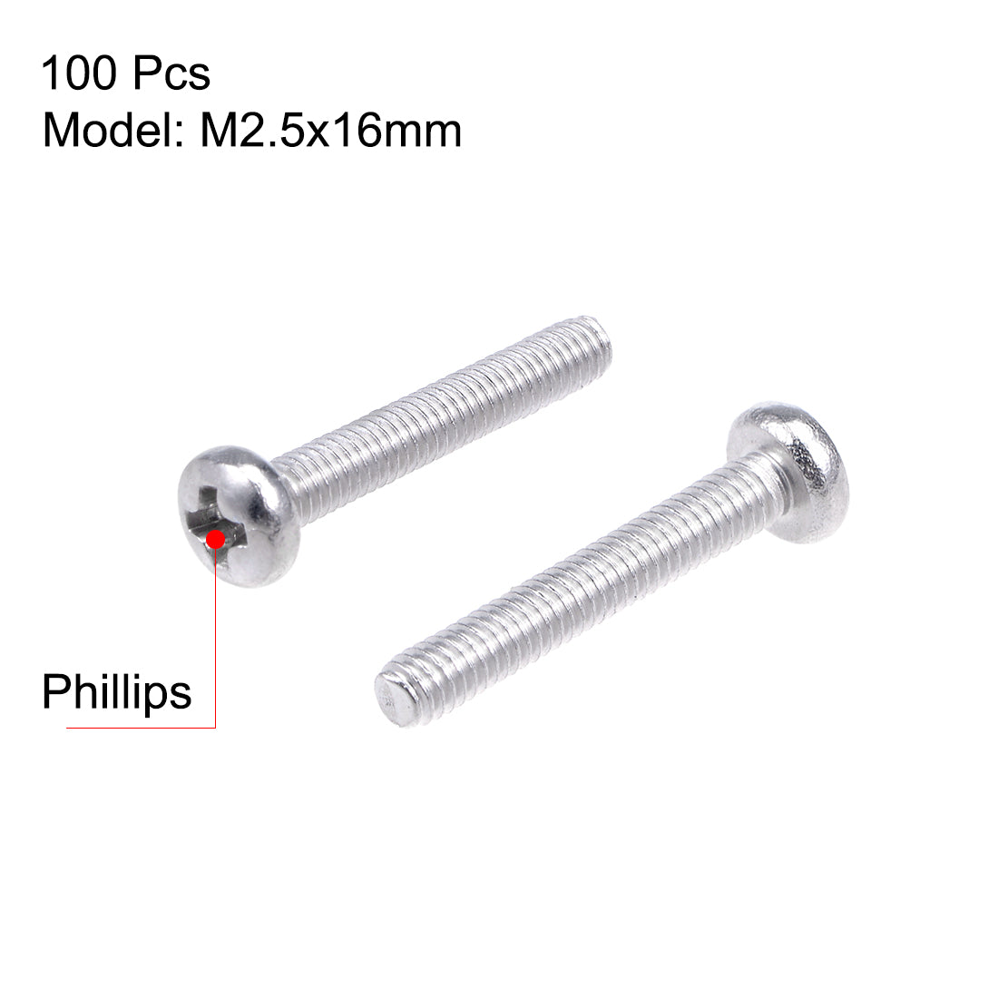 uxcell Uxcell Machine Screws Pan Phillips Head Screw Stainless Steel Fasteners Bolts, 100Pcs