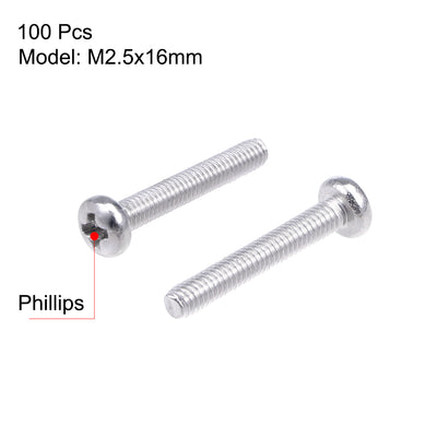 Harfington Uxcell Machine Screws Pan Phillips Head Screw Stainless Steel Fasteners Bolts, 100Pcs