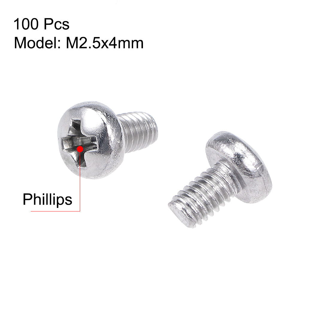 uxcell Uxcell Machine Screws Pan Phillips Head Screw Stainless Steel Fasteners Bolts, 100Pcs