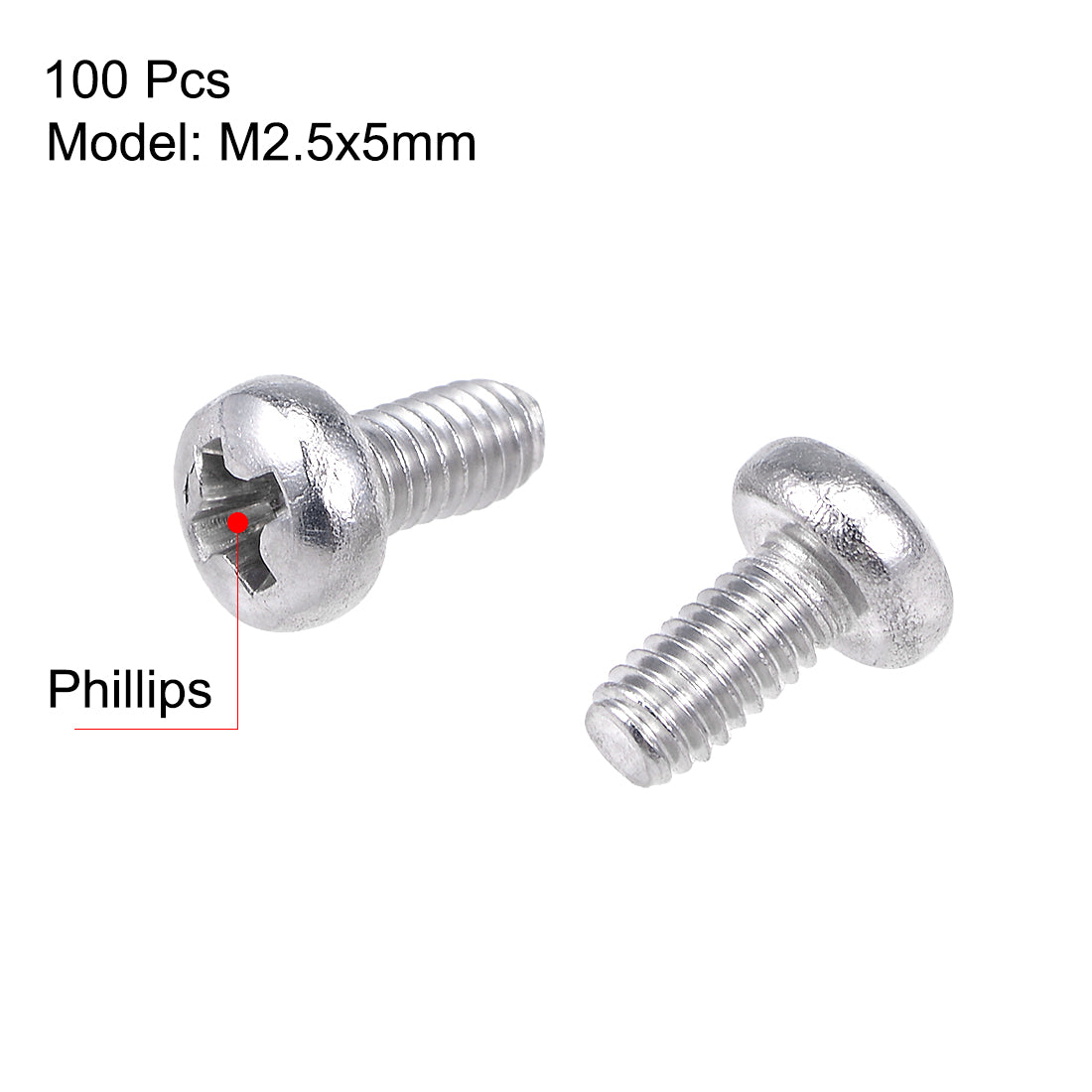 uxcell Uxcell Machine Screws Pan Phillips Head Screw Stainless Steel Fasteners Bolts, 100Pcs