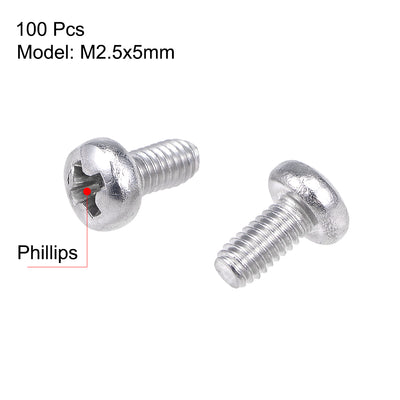 Harfington Uxcell Machine Screws Pan Phillips Head Screw Stainless Steel Fasteners Bolts, 100Pcs