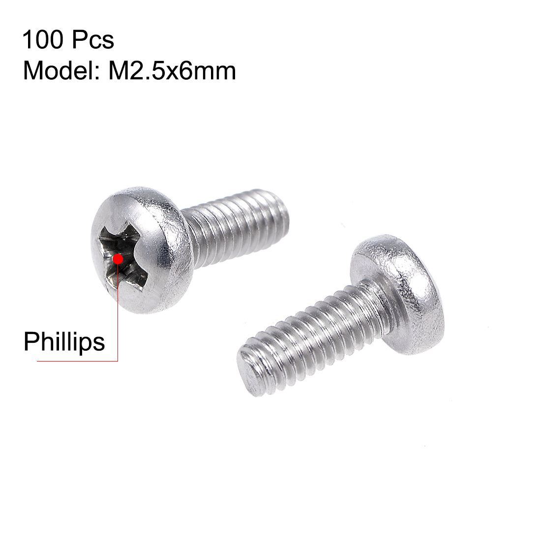 uxcell Uxcell Machine Screws Pan Phillips Head Screw Stainless Steel Fasteners Bolts, 100Pcs