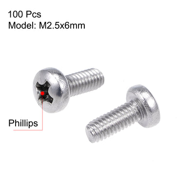 Harfington Uxcell Machine Screws Pan Phillips Head Screw Stainless Steel Fasteners Bolts, 100Pcs