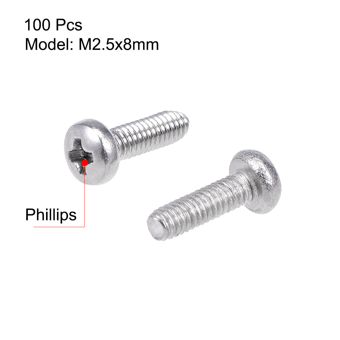 uxcell Uxcell Machine Screws Pan Phillips Head Screw Stainless Steel Fasteners Bolts, 100Pcs