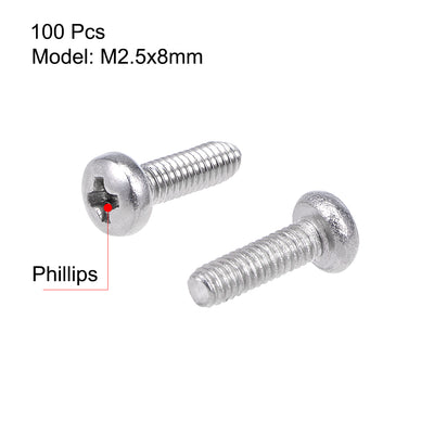 Harfington Uxcell Machine Screws Pan Phillips Head Screw Stainless Steel Fasteners Bolts, 100Pcs