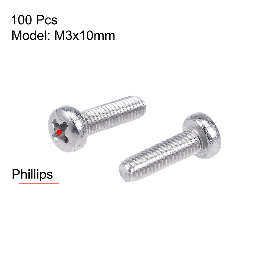 uxcell Uxcell Machine Screws Pan Phillips Head 304 Stainless Steel Fasteners Bolts 100Pcs