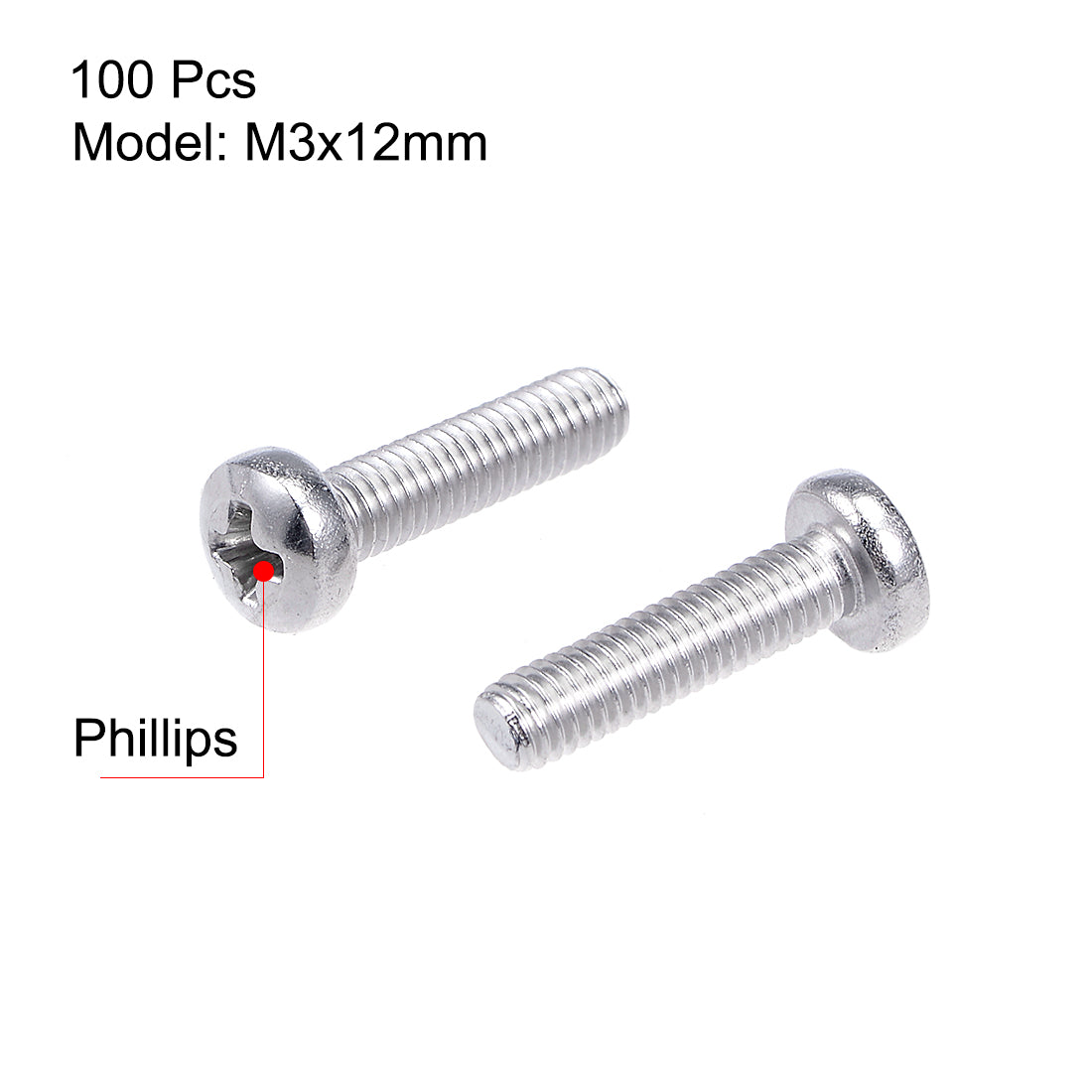 uxcell Uxcell Machine Screws Pan Phillips Head 304 Stainless Steel Fasteners Bolts 100Pcs