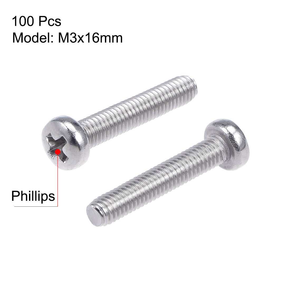 uxcell Uxcell Machine Screws Pan Phillips Head 304 Stainless Steel Fasteners Bolts 100Pcs