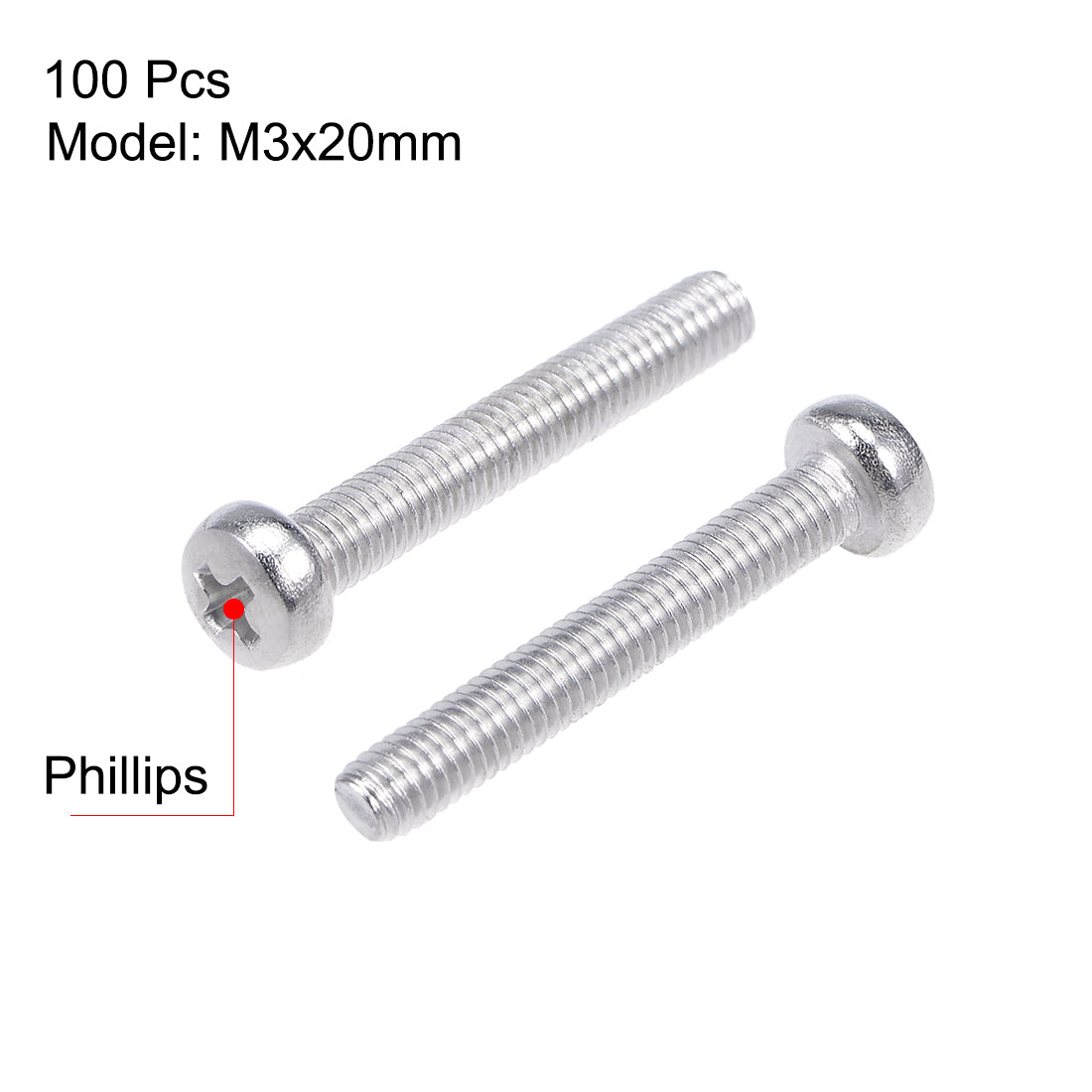 uxcell Uxcell Machine Screws Pan Phillips Head 304 Stainless Steel Fasteners Bolts 100Pcs