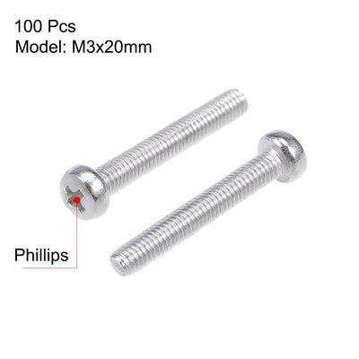 Harfington Uxcell Machine Screws Pan Phillips Head 304 Stainless Steel Fasteners Bolts 100Pcs