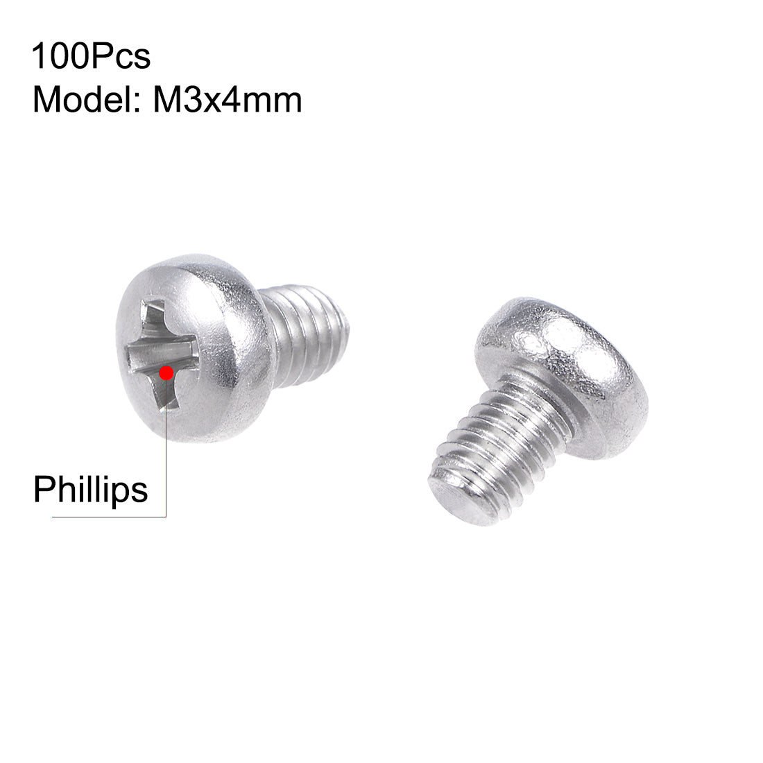 uxcell Uxcell Machine Screws Pan Phillips Head 304 Stainless Steel Fasteners Bolts 100Pcs