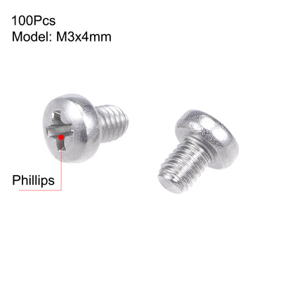 Harfington Uxcell Machine Screws Pan Phillips Head 304 Stainless Steel Fasteners Bolts 100Pcs