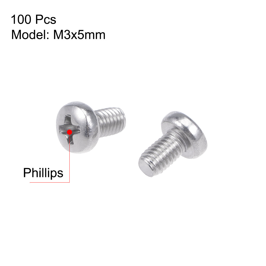 uxcell Uxcell Machine Screws Pan Phillips Head 304 Stainless Steel Fasteners Bolts 100Pcs