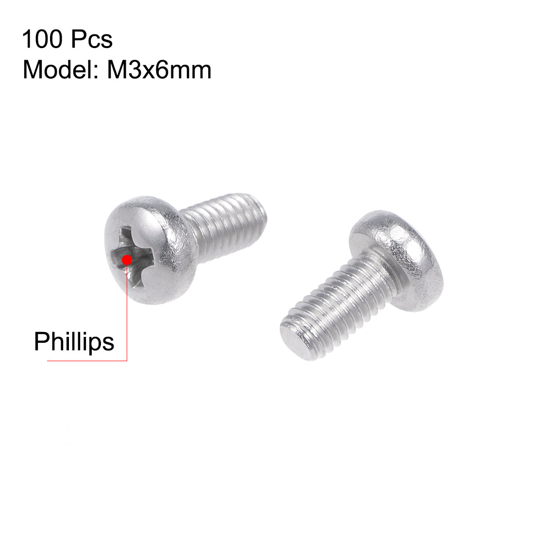 uxcell Uxcell Machine Screws Pan Phillips Head 304 Stainless Steel Fasteners Bolts 100Pcs