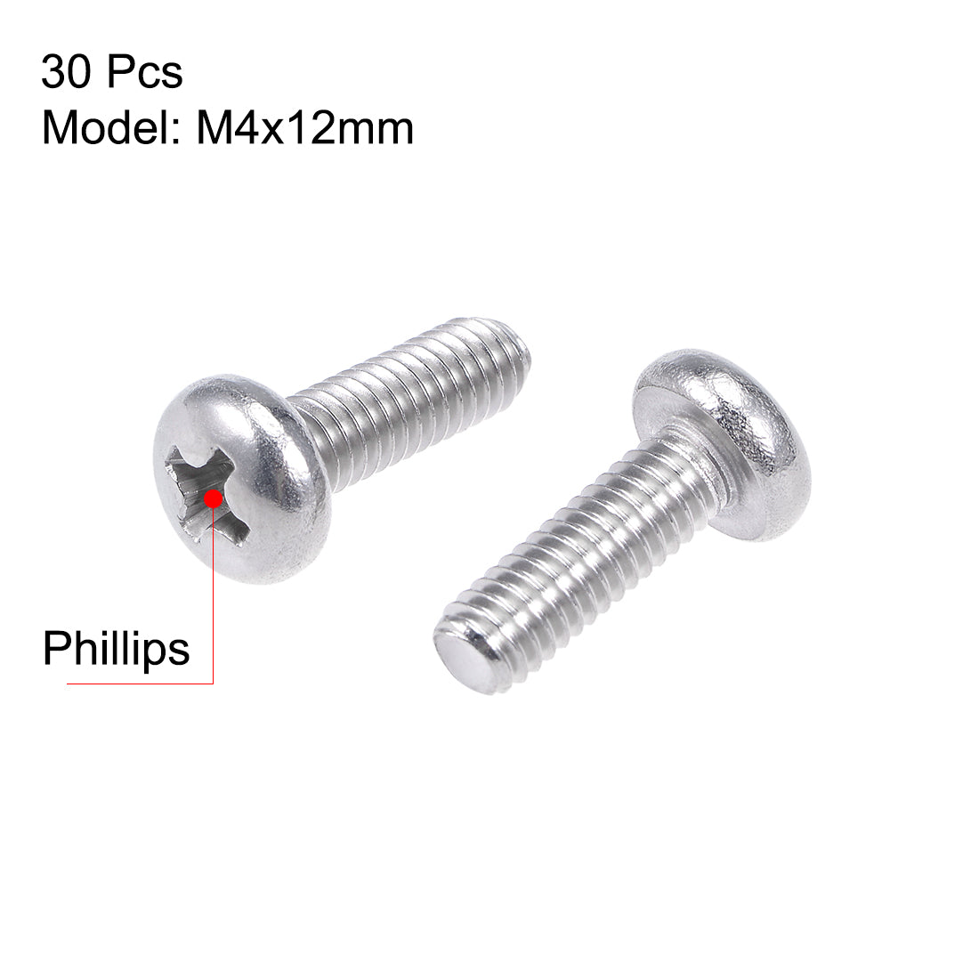 uxcell Uxcell Machine Screws Pan Phillips Cross Head Screw, Fasteners Bolts 30Pcs