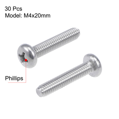 Harfington Uxcell Machine Screws Pan Phillips Cross Head Screw, Fasteners Bolts 30Pcs