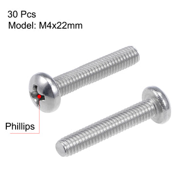 Harfington Uxcell Machine Screws Pan Phillips Cross Head Screw, Fasteners Bolts 30Pcs