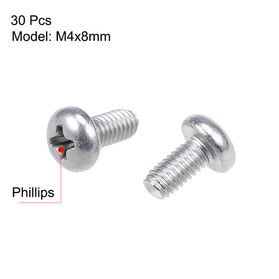 Harfington Uxcell Machine Screws Pan Phillips Cross Head Screw, Fasteners Bolts 30Pcs