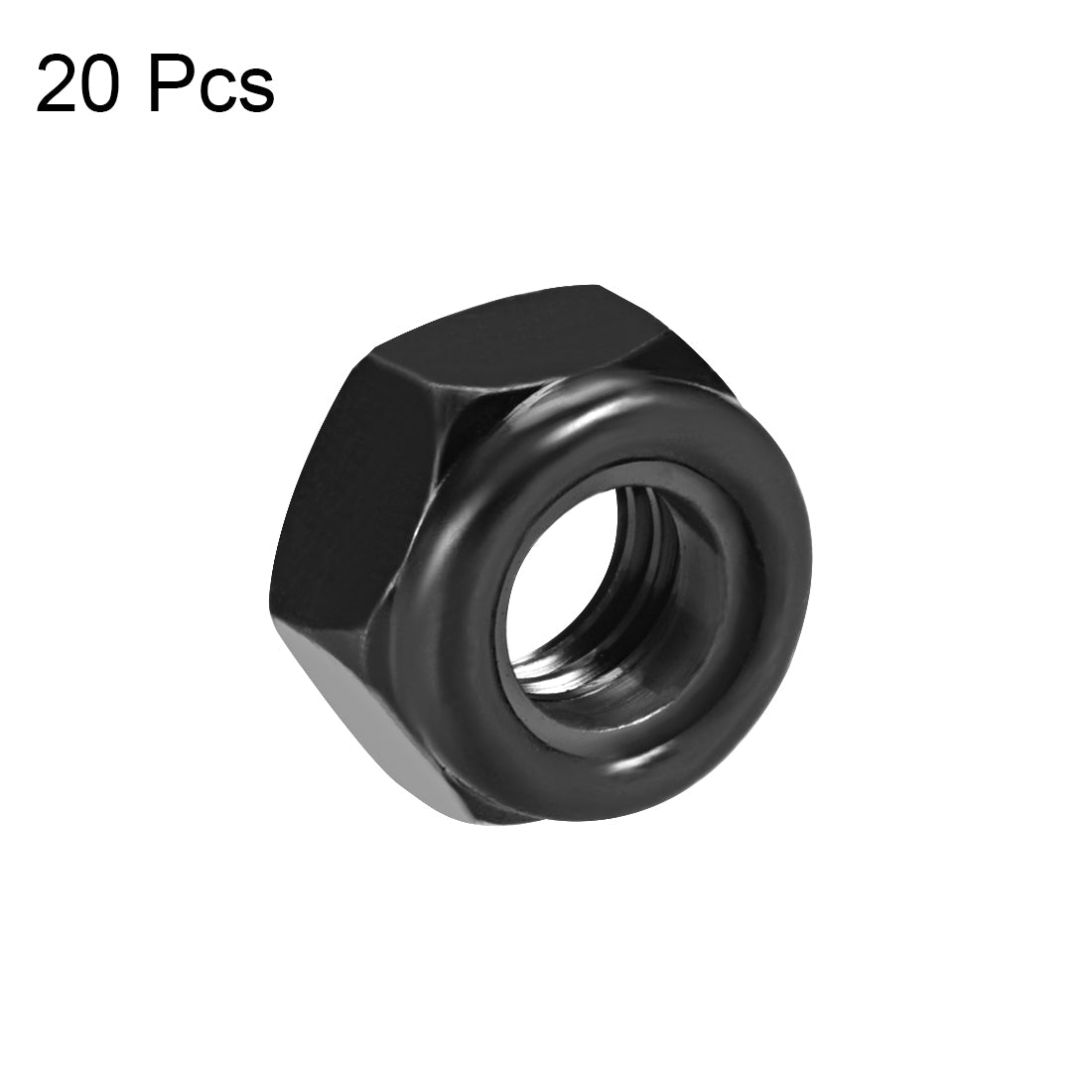 uxcell Uxcell M8x1.25mm Hex Lock Nuts Carbon Steel Nylon Insert Self-Lock Nuts, 20Pcs Black