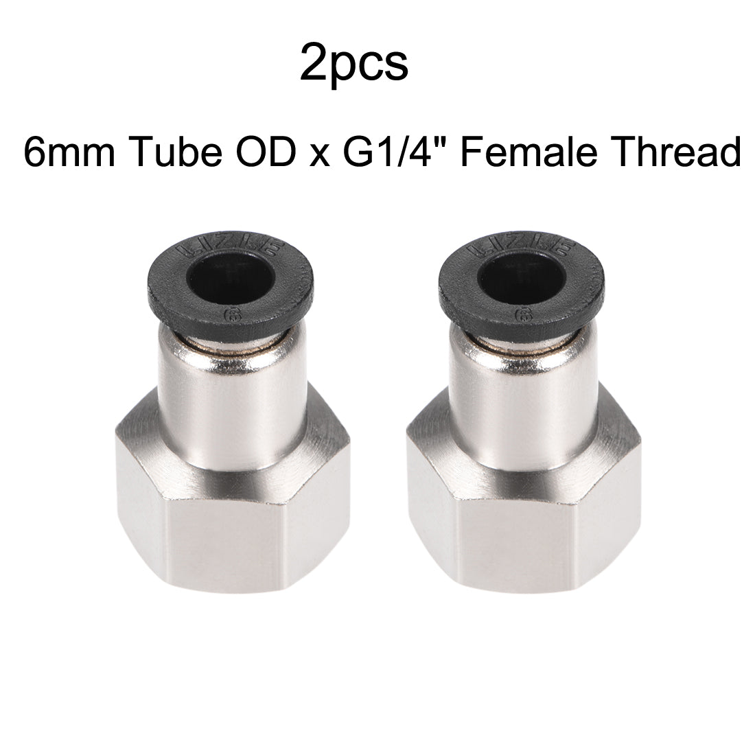 uxcell Uxcell Push to Connect Tube Fitting Adapter 6mm OD x 1/4BSPT Female Silver Tone 2pcs