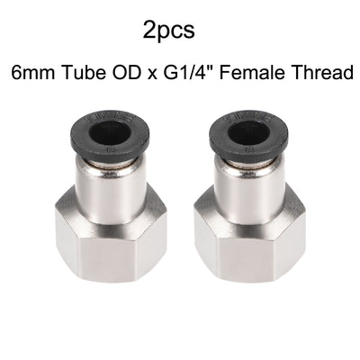 Harfington Uxcell Push to Connect Tube Fitting Adapter 6mm OD x 1/4BSPT Female Silver Tone 2pcs