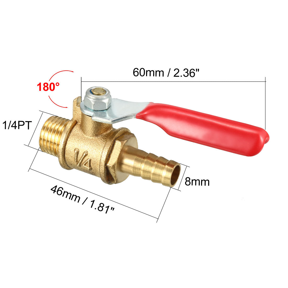 uxcell Uxcell Widerhaken-Messingkugelhahn mit 180-Grad-Griff 1/4PT Außengewindex8mm