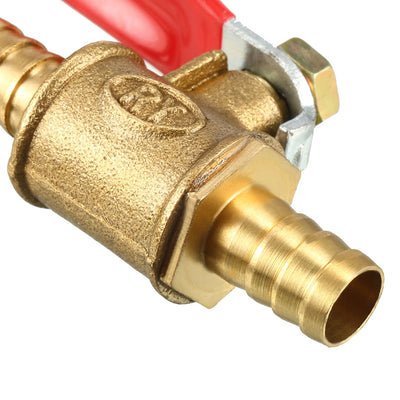 Harfington Uxcell 8mm Brass Barb x Barb Mini Ball Valve, 180 Degree Operation Handle 5 Pcs