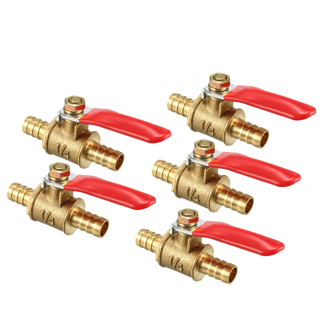 uxcell Uxcell 8mm Brass Barb x Barb Mini Ball Valve, 180 Degree Operation Handle 5 Pcs