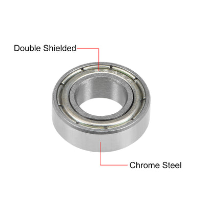 Harfington Uxcell Deep Groove Ball Bearing Metric Double Shielded Chrome Steel ABEC1 Z1 Level