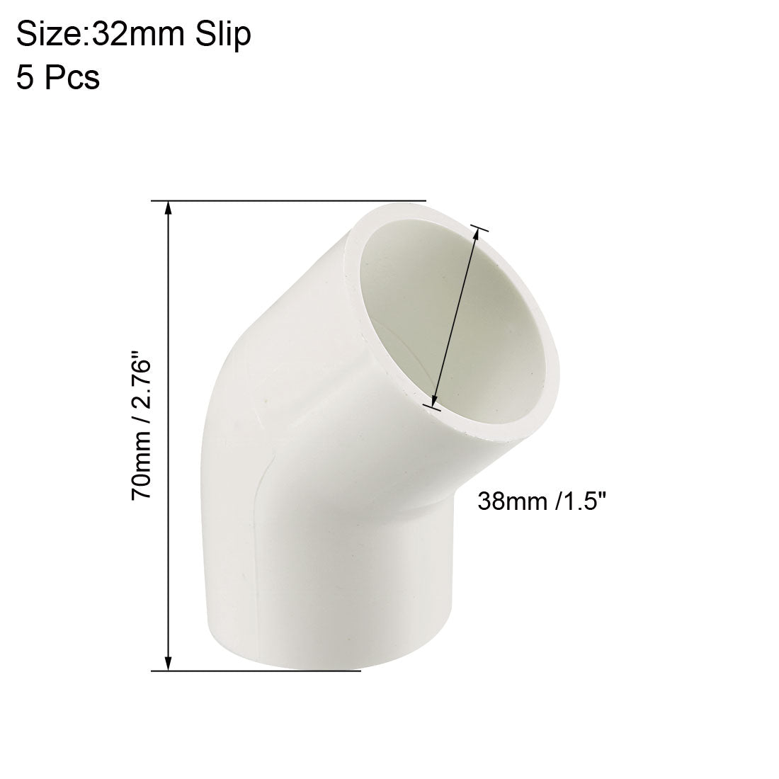 uxcell Uxcell 32mm Slip 45 Degree PVC Pipe Fitting Elbow Coupling Connector 5 Pcs