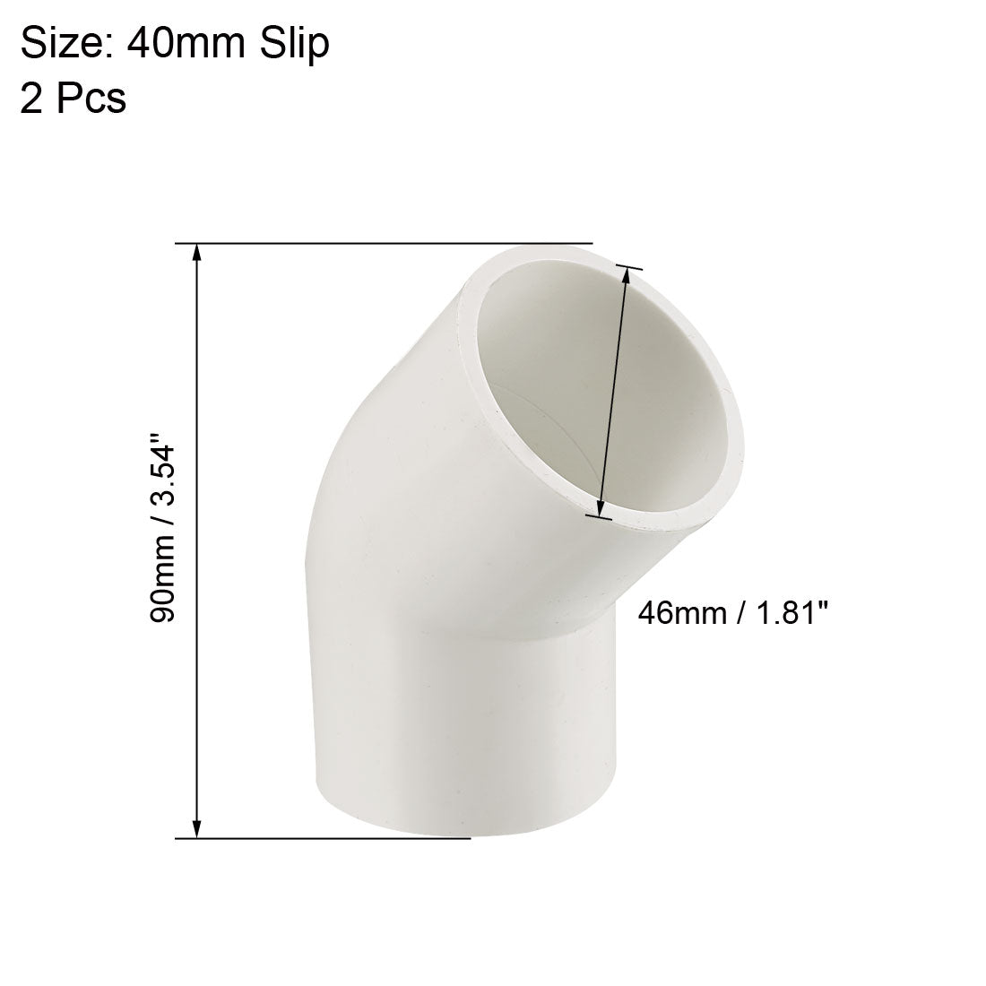 uxcell Uxcell 40mm Slip 45 Degree PVC Pipe Fitting Elbow Coupling Connector 2Pcs