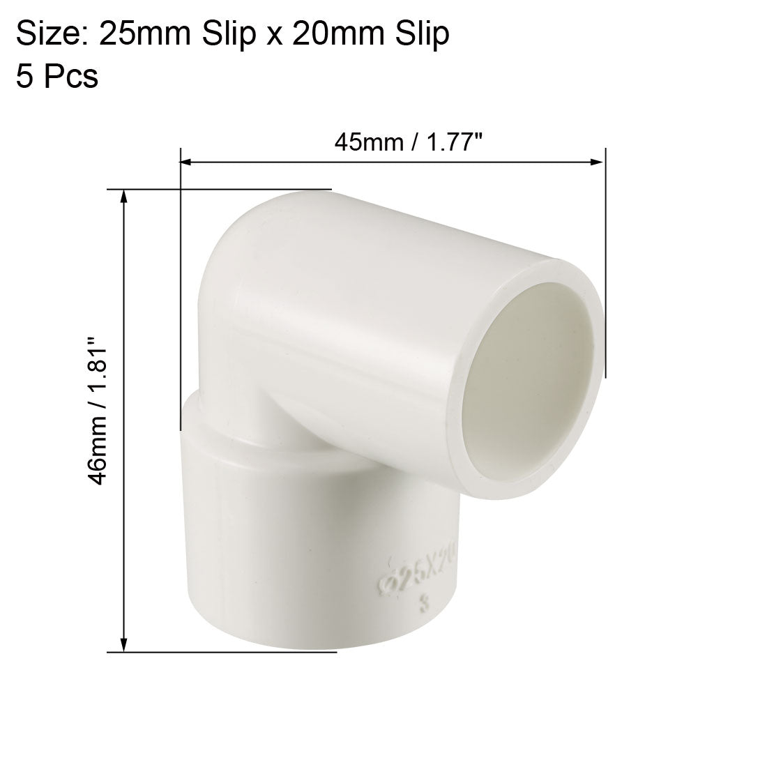 uxcell Uxcell 25mm Slip x 20mm Slip 90 Degree PVC Pipe Fitting Elbow Connector 5 Pcs