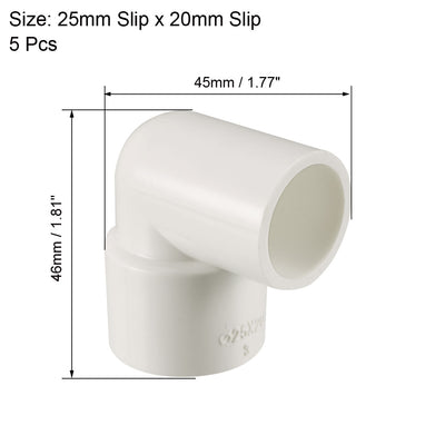 Harfington Uxcell 25mm Slip x 20mm Slip 90 Degree PVC Pipe Fitting Elbow Connector 5 Pcs