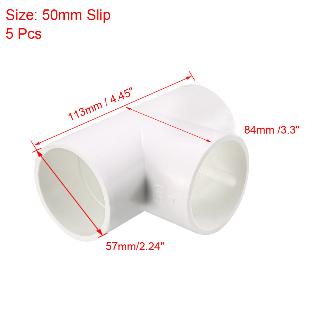 uxcell Uxcell 50mm Slip Tee PVC Pipe Fitting T-Shaped Coupling Connector 5 Pcs