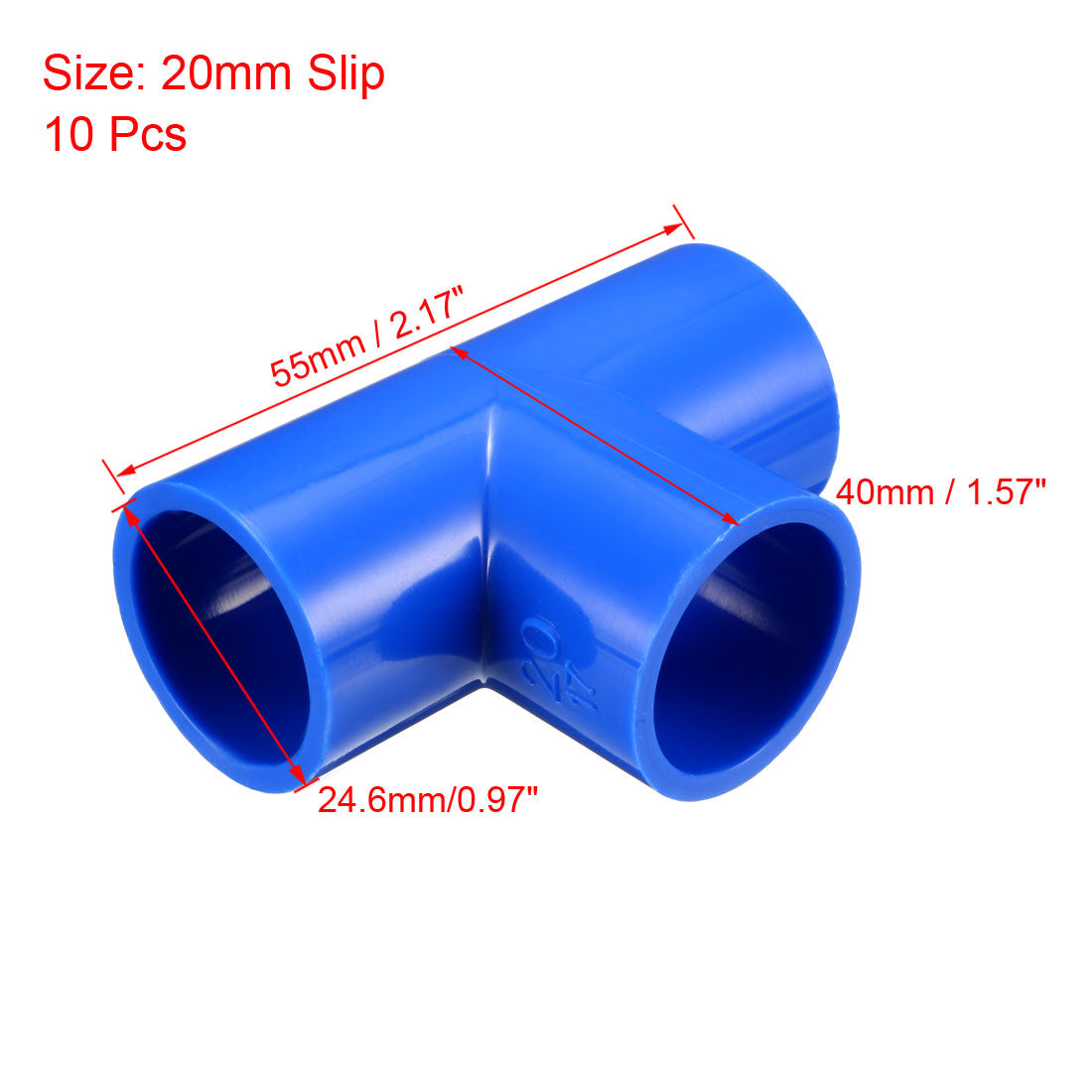 uxcell Uxcell 20mm Slip Tee PVC Pipe Fitting T-Shaped Coupling Connector Blue 10 Pcs