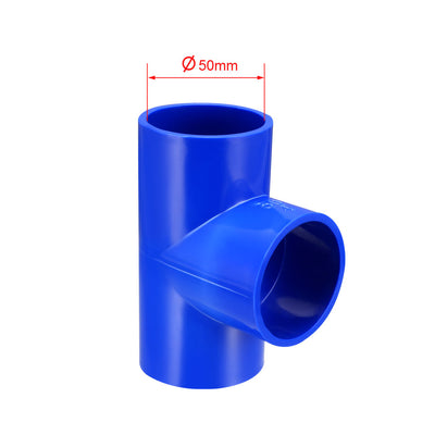 Harfington Uxcell 50mm Slip Tee PVC Pipe Fitting T-Shaped Coupling Connector Blue