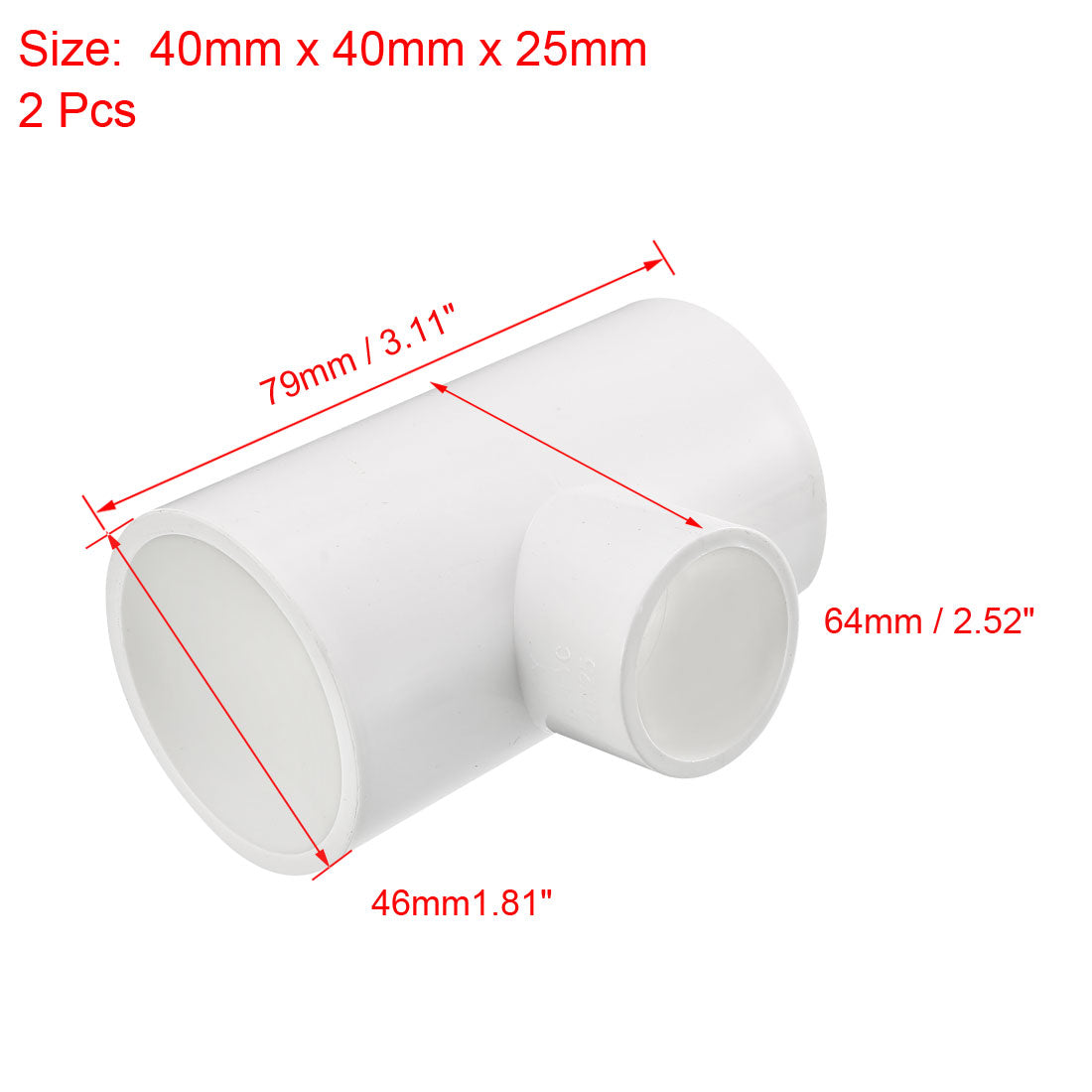 uxcell Uxcell 40mm x 40mmx 25mm Slip Reducing Tee PVC Pipe Fitting T-Shaped Connector 2 Pcs