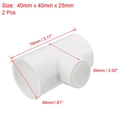 Harfington Uxcell 40mm x 40mmx 25mm Slip Reducing Tee PVC Pipe Fitting T-Shaped Connector 2 Pcs