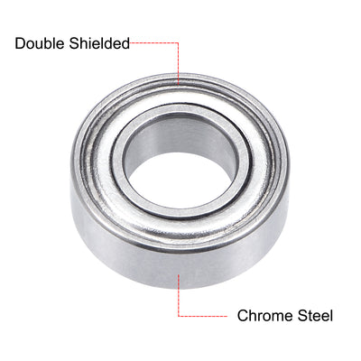 Harfington Uxcell Deep Groove Ball Bearing Double Shielded Chrome Roller Bearings