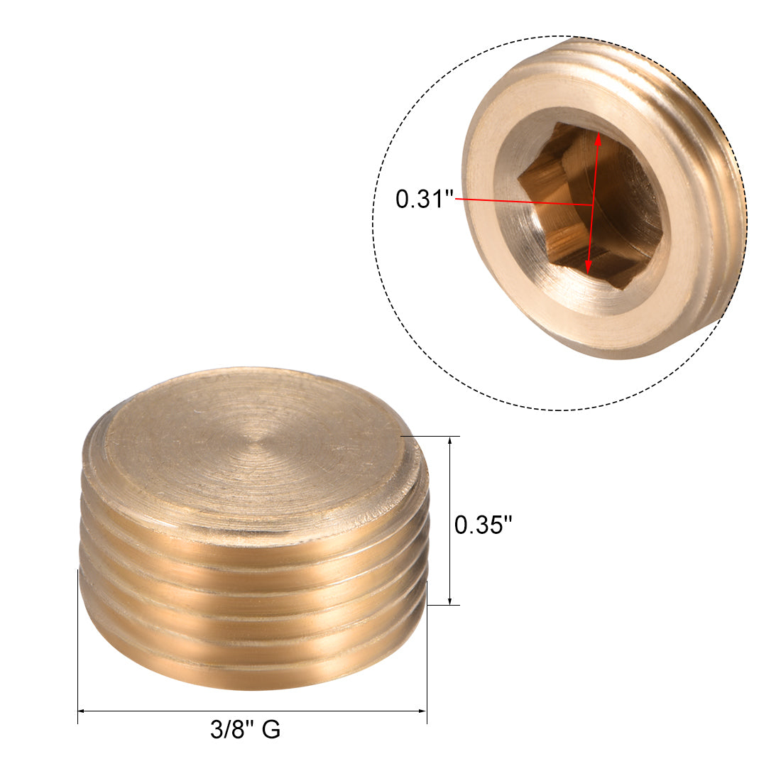 uxcell Uxcell Brass Pipe Fitting, Hex Counter Sunk Plug, Connector Coupling , 3/8 Inch G Male Pipe Adapter 2pcs