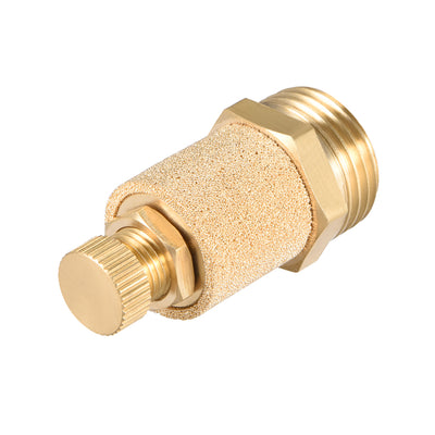 Harfington Uxcell Brass Exhaust Muffler, 1/2" G Male Thread 53/64" Hex Top Adjustable Sintered Air Pneumatic Bronze Muffler with Brass Body